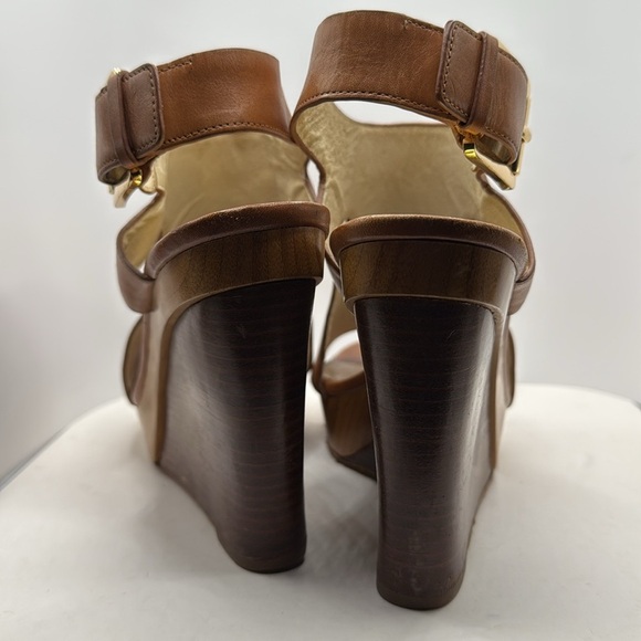 Michael Kors Tan Leather Wedge Sandals - Picture 5 of 9